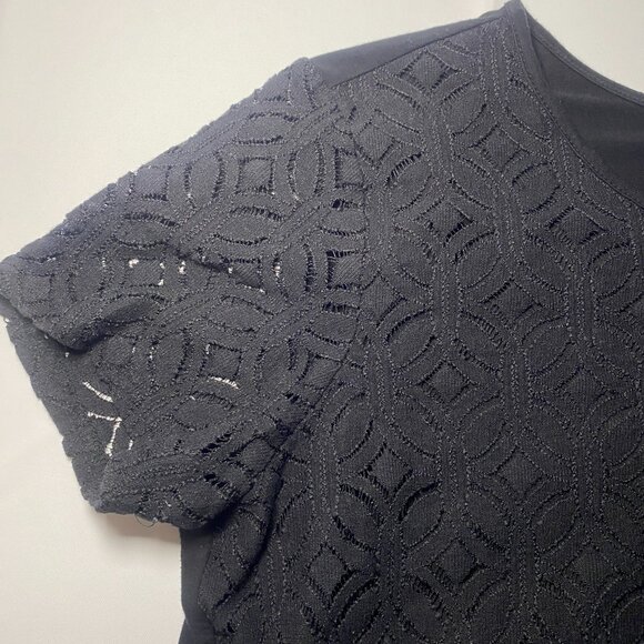 Market & Spruce Hans Black Crochet Front Blouse Womens L Mixed Material Zip EUC - Picture 6 of 9